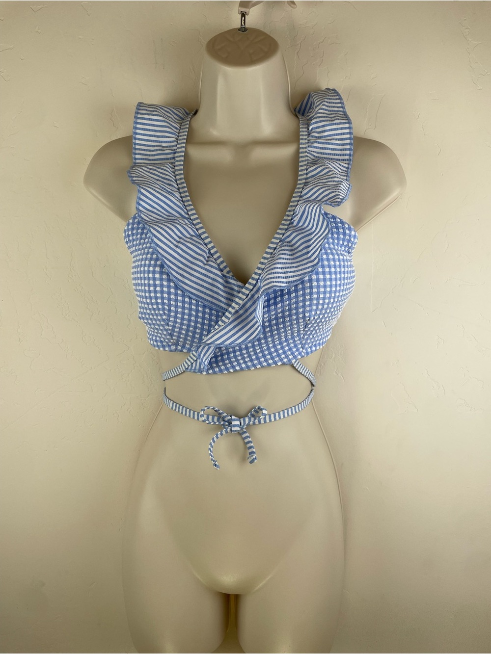 aerie bikini top, Light Blue and White Gingham Tie-Front